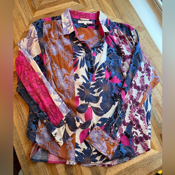 Xirena "PINK BECK" TOP IN SUNSET" Long Sleeve Blouse Size Medium 100% Cotton - Picture 14 of 14